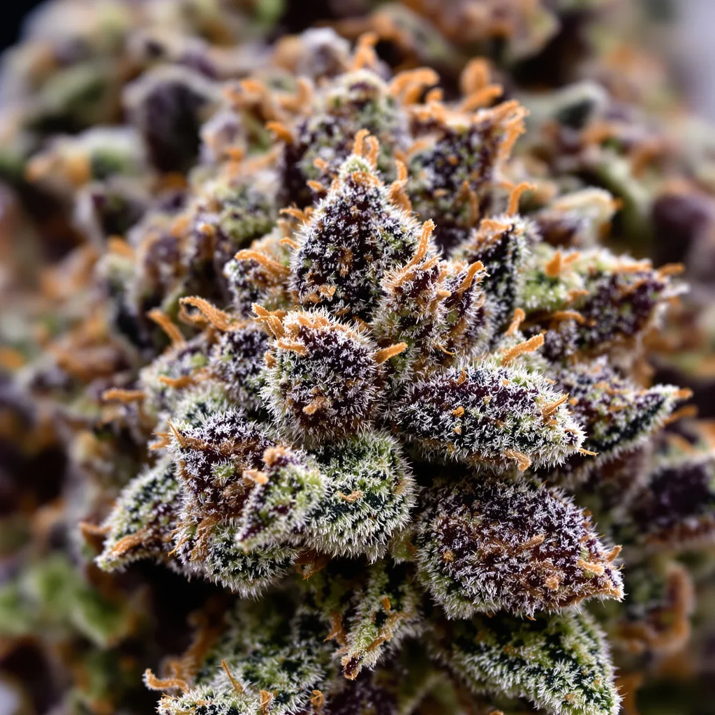 Purple Star cannabis bud close-up showing dense purple-tinged calyxes