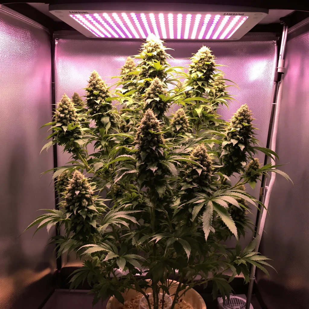 Purple Voodoo 54% indica / 46% sativa flower with visible trichomes