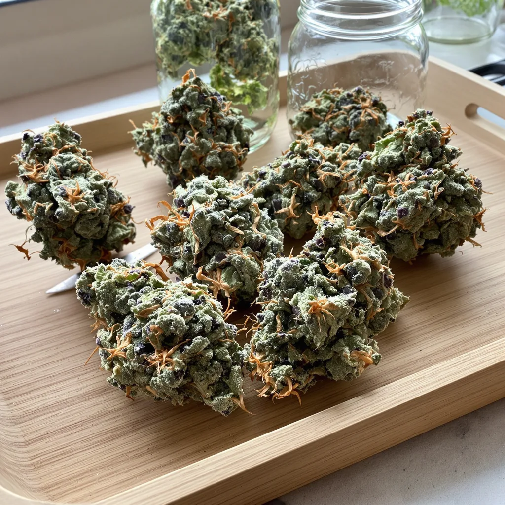 Qrazy Train 50% indica / 50% sativa flower with visible trichomes
