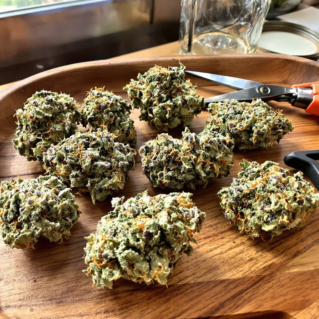 Qrazy Train 50% indica / 50% sativa flower with visible trichomes