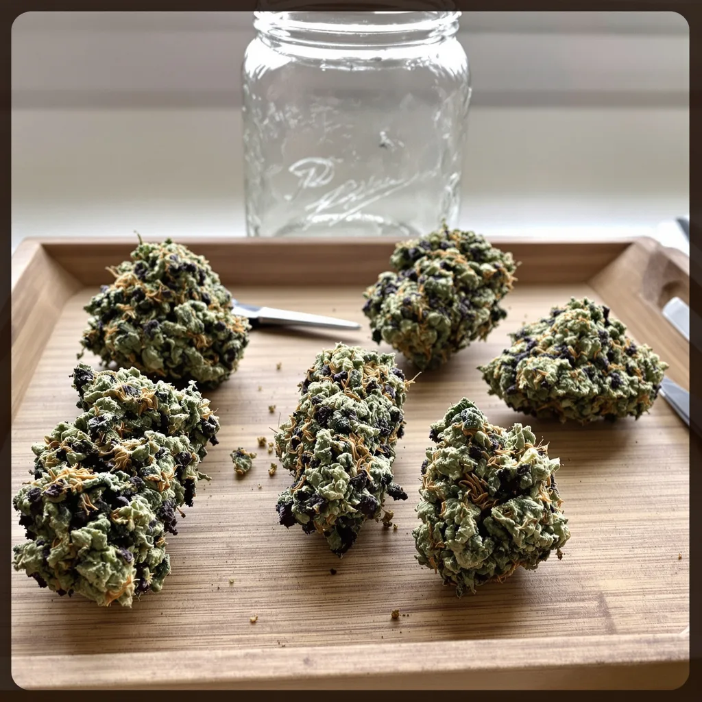 Queso 67% indica / 33% sativa flower with visible trichomes