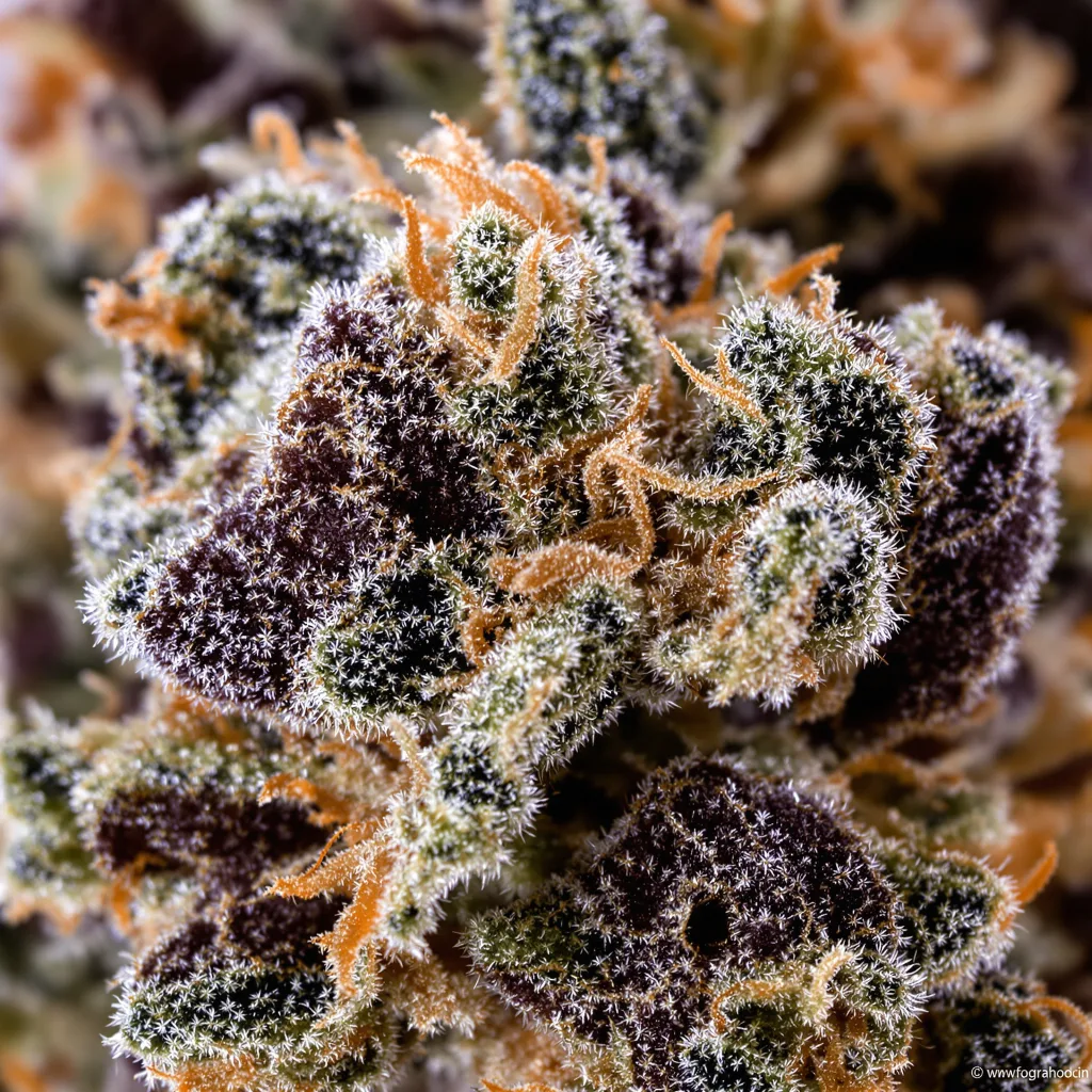 Quin-N-Tonic cannabis bud close-up showing dense purple-tinged calyxes