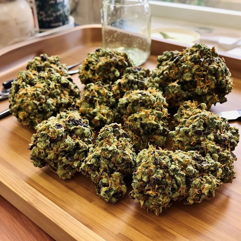 Rainbow Glue 83% indica / 17% sativa flower with visible trichomes