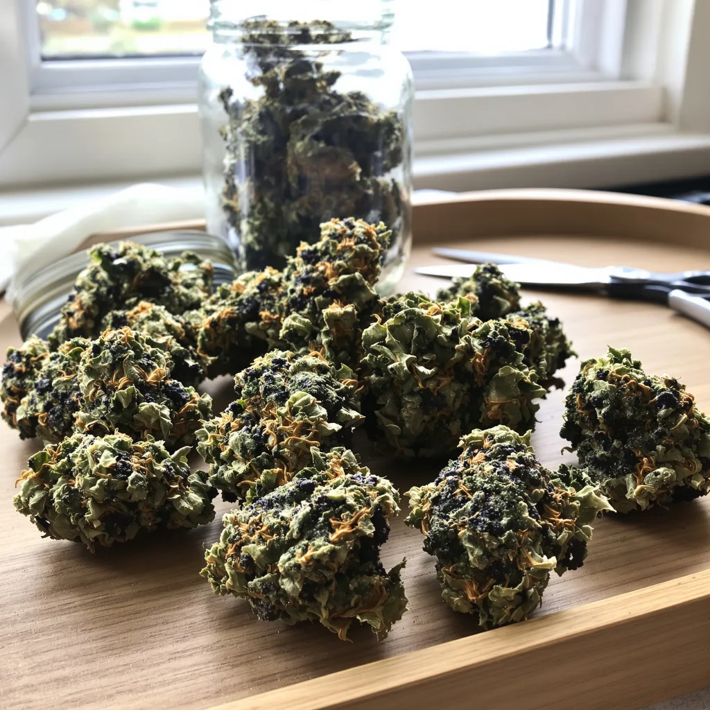 Rainbow Jones 76% indica / 24% sativa flower with visible trichomes
