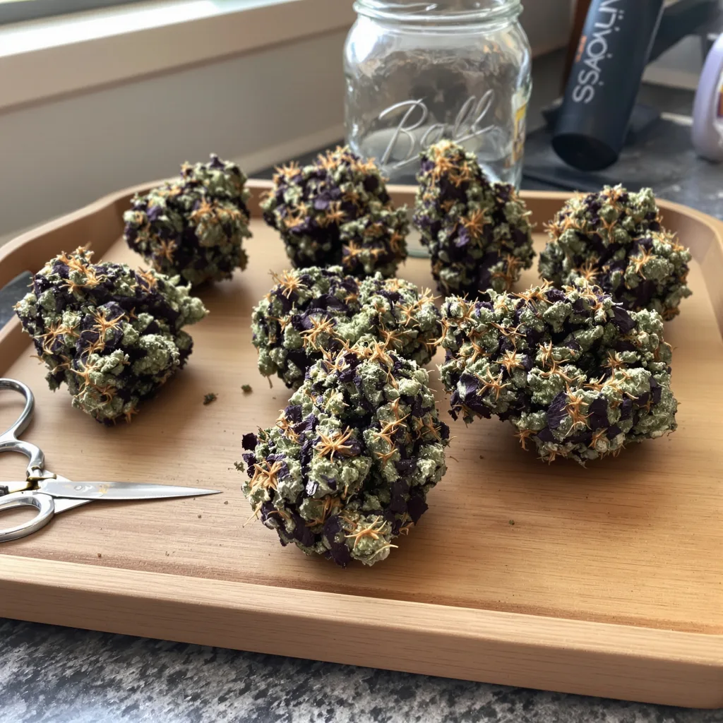 Raisinberry 87% indica / 13% sativa flower with visible trichomes