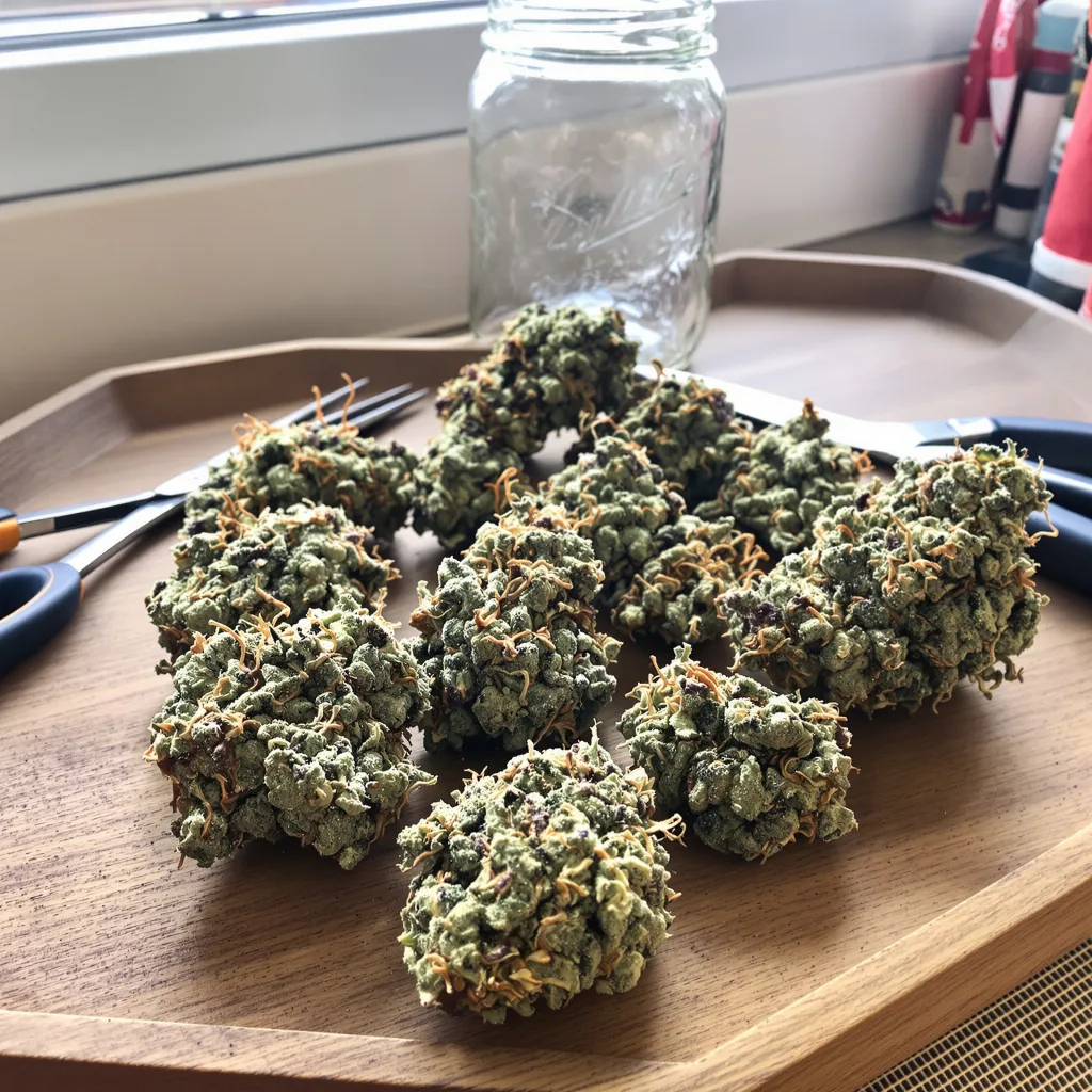 Rare Dankness #1 57% indica / 43% sativa flower with visible trichomes