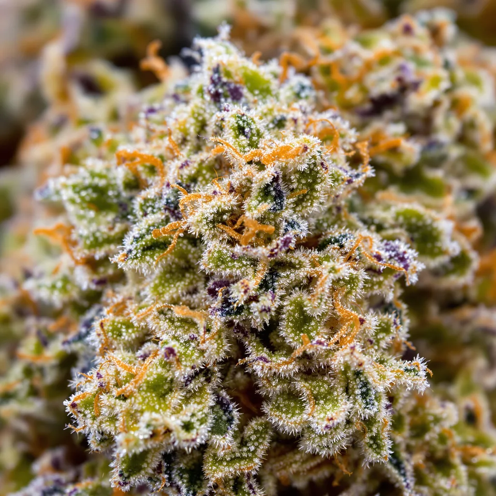 Rare Dankness #1 cannabis bud close-up showing balanced bud structure with frosted trichomes
