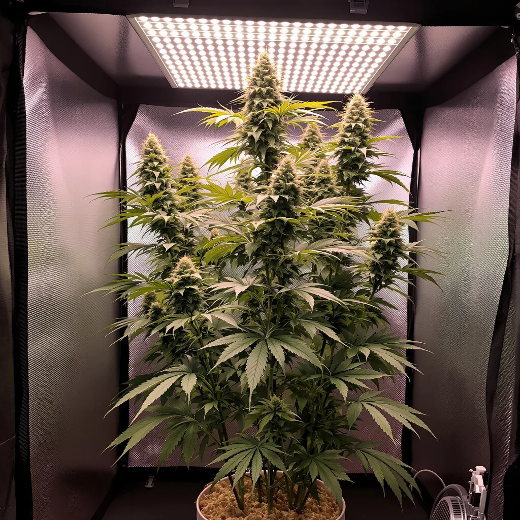 Raspberry Cough Kush 21% indica / 79% sativa flower with visible trichomes