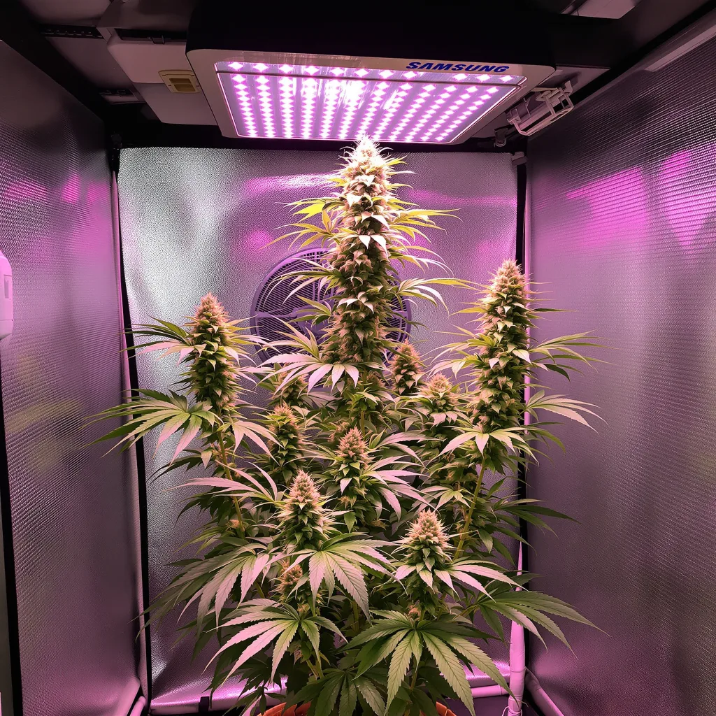 Raspberry Cough Kush 21% indica / 79% sativa flower with visible trichomes