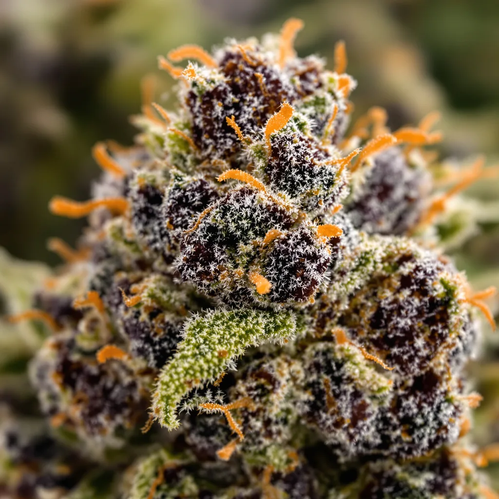Ray Charles cannabis bud close-up showing dense purple-tinged calyxes