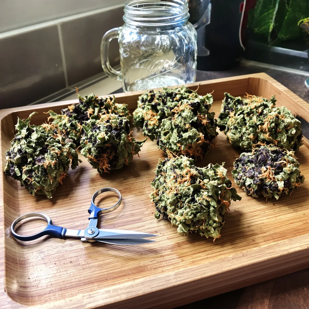 Reclining Buddha 75% indica / 25% sativa flower with visible trichomes
