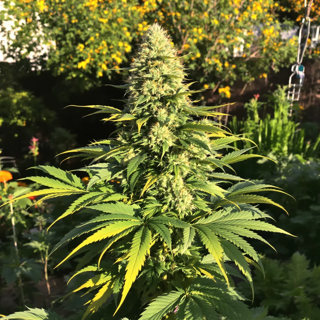 Reclining Buddha 75% indica / 25% sativa flower with visible trichomes