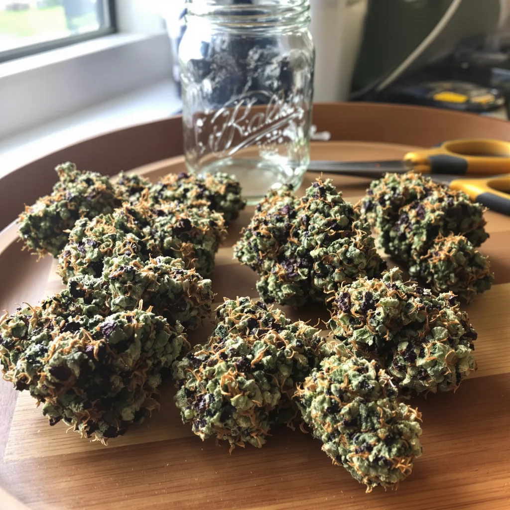 Red Dwarf 74% indica / 26% sativa flower with visible trichomes