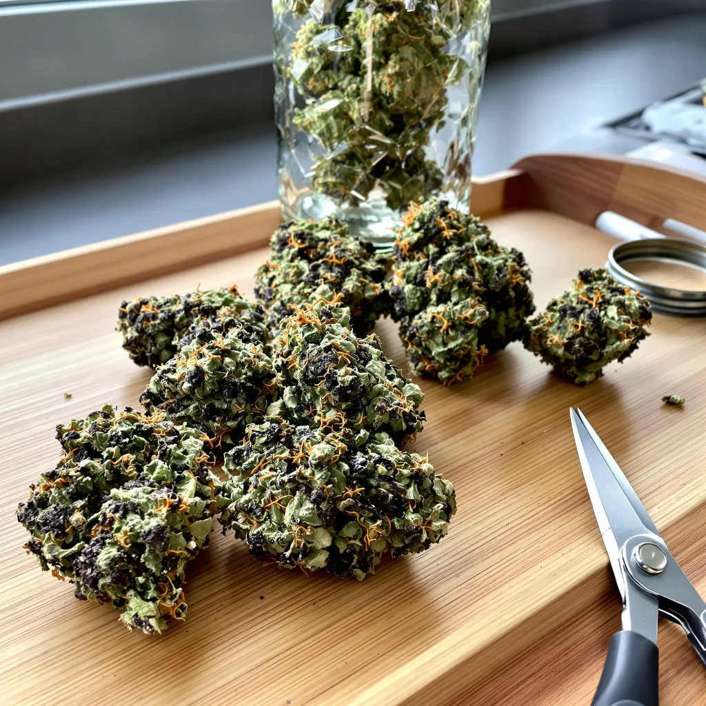 Red Eye OG 83% indica / 17% sativa flower with visible trichomes