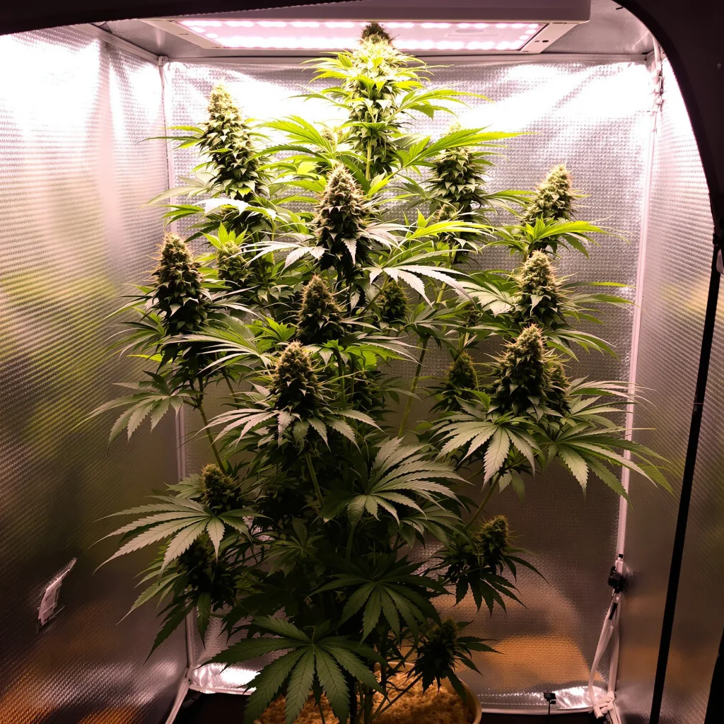 Red Headed Stranger 8% indica / 92% sativa flower with visible trichomes