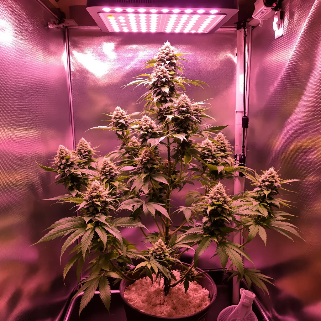 Red Widow 47% indica / 53% sativa flower with visible trichomes
