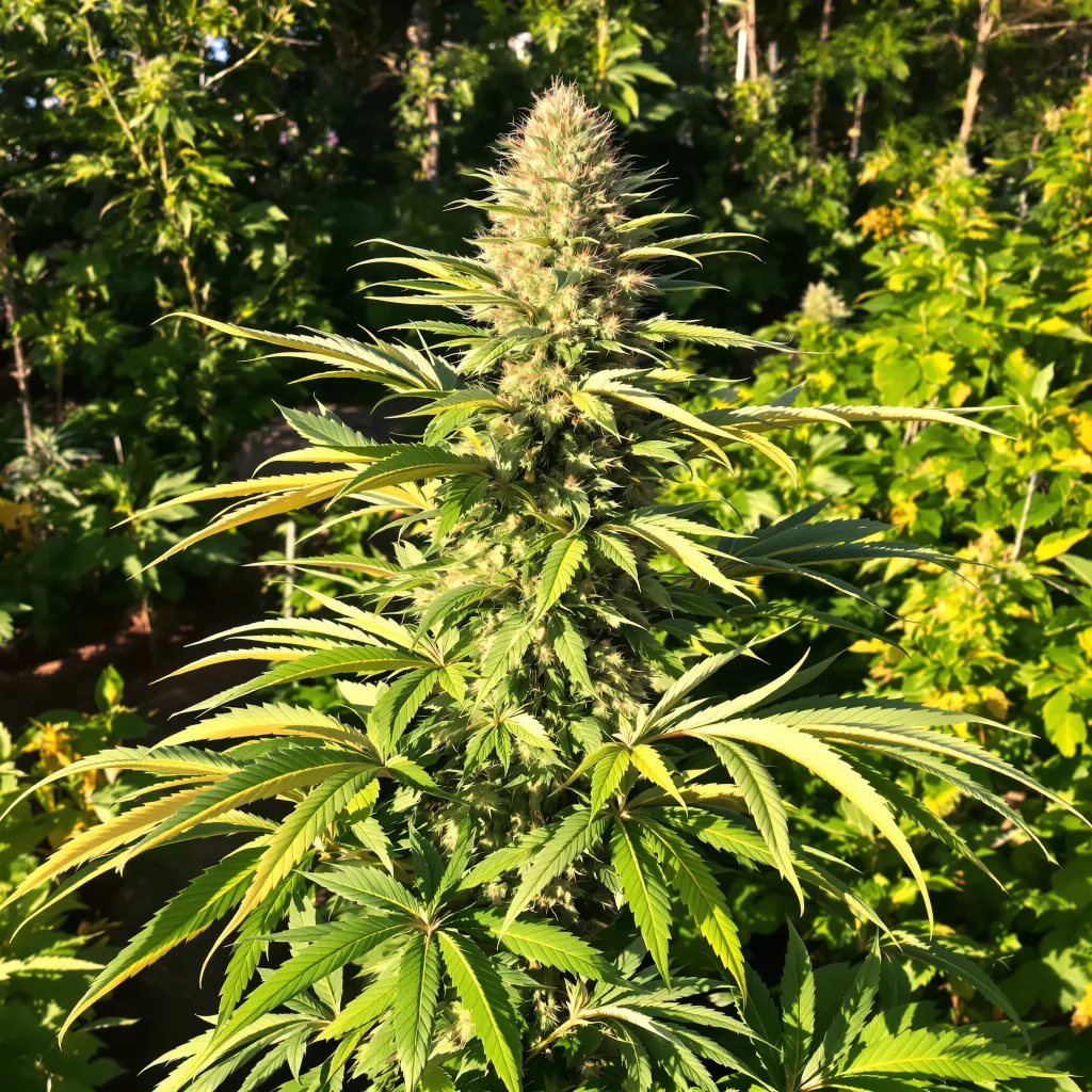 Red Widow 47% indica / 53% sativa flower with visible trichomes