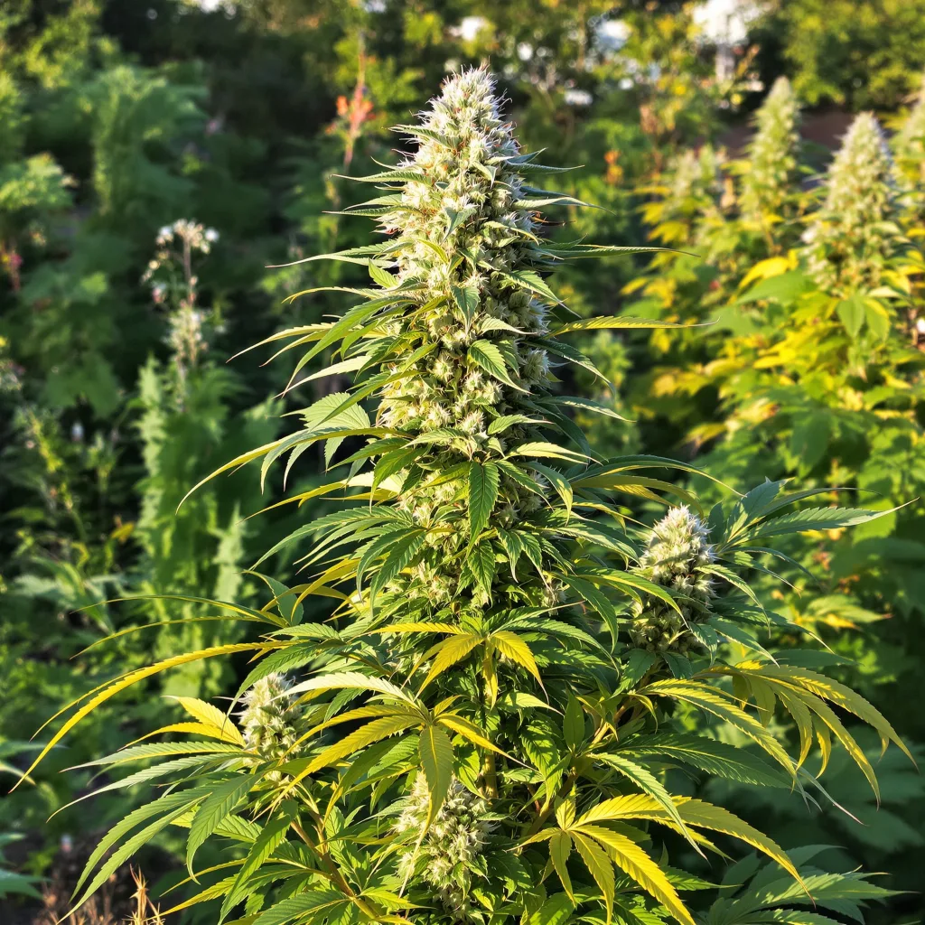 Red Widow 47% indica / 53% sativa flower with visible trichomes