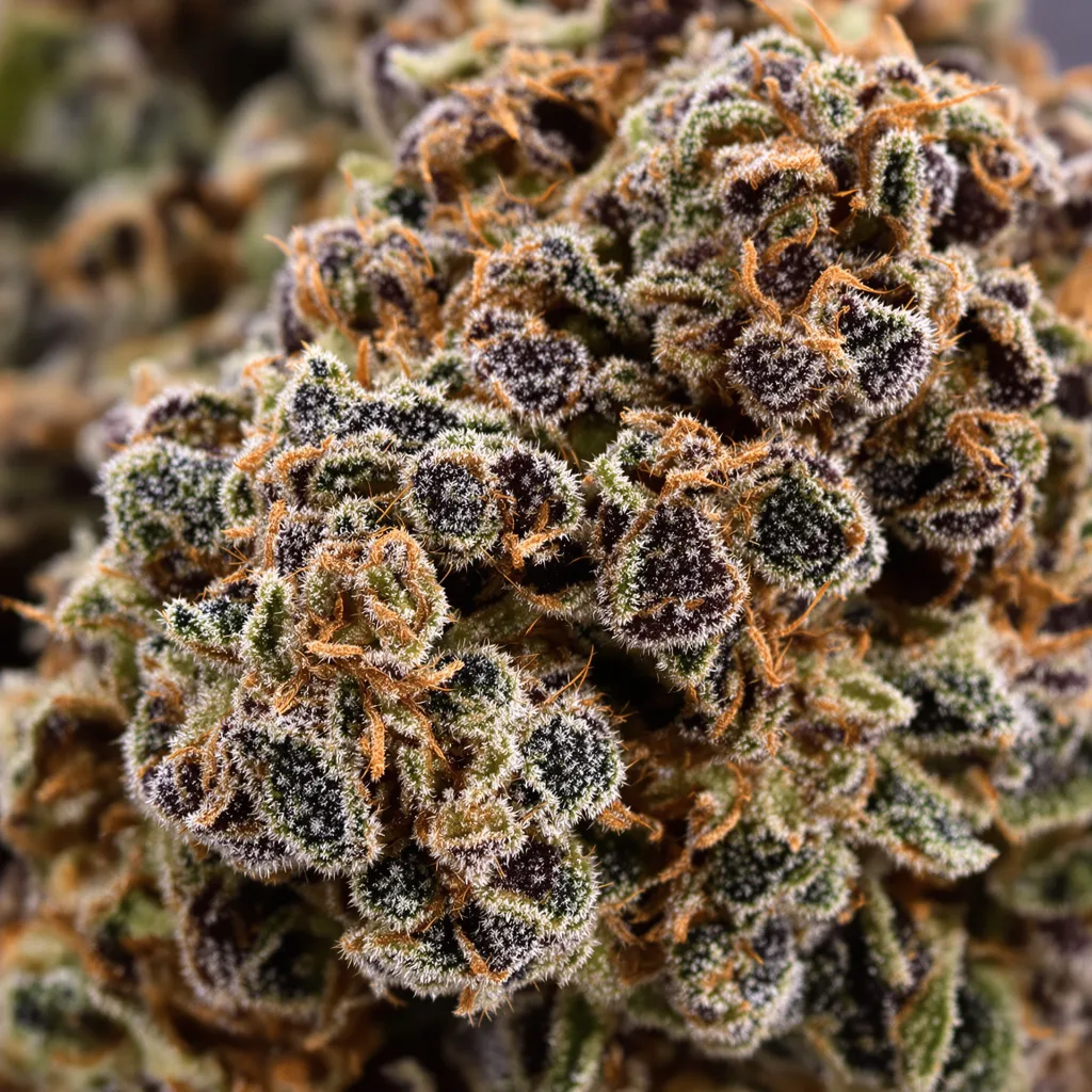 Remo Chemo cannabis bud close-up showing dense purple-tinged calyxes