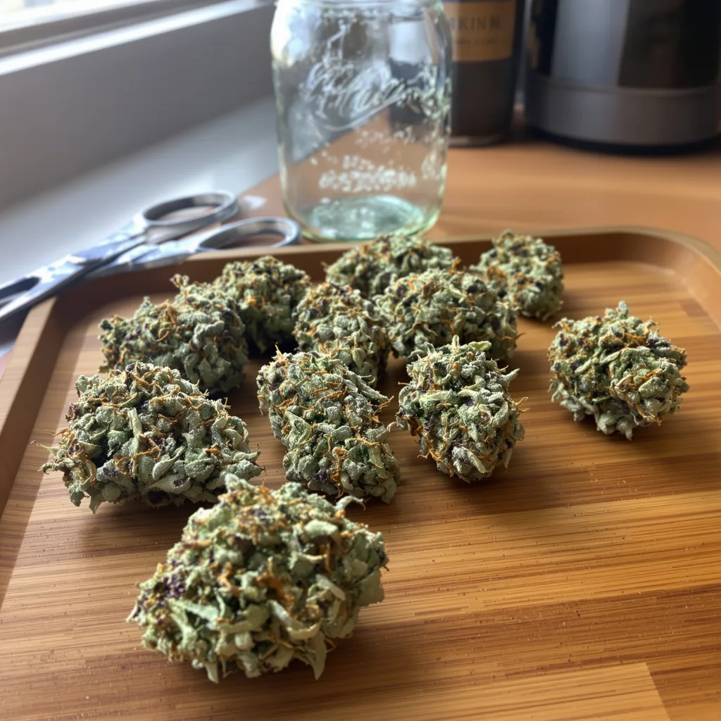 Ripped Bubba 50% indica / 40% sativa flower with visible trichomes