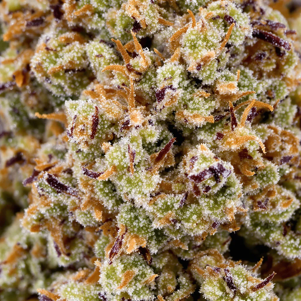 Ripped Bubba cannabis bud close-up showing balanced bud structure with frosted trichomes