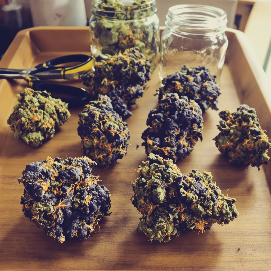 Rockbud 77% indica / 23% sativa flower with visible trichomes