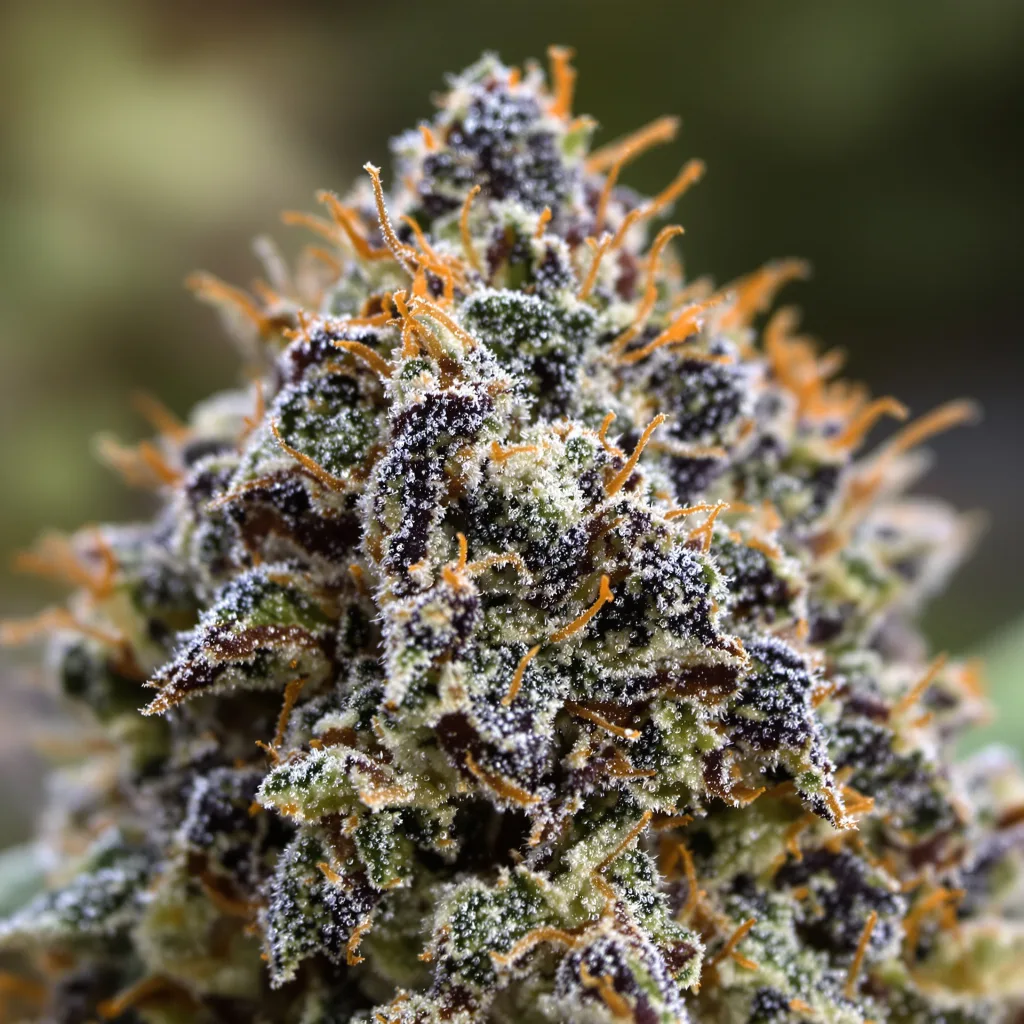 Rockbud cannabis bud close-up showing dense purple-tinged calyxes