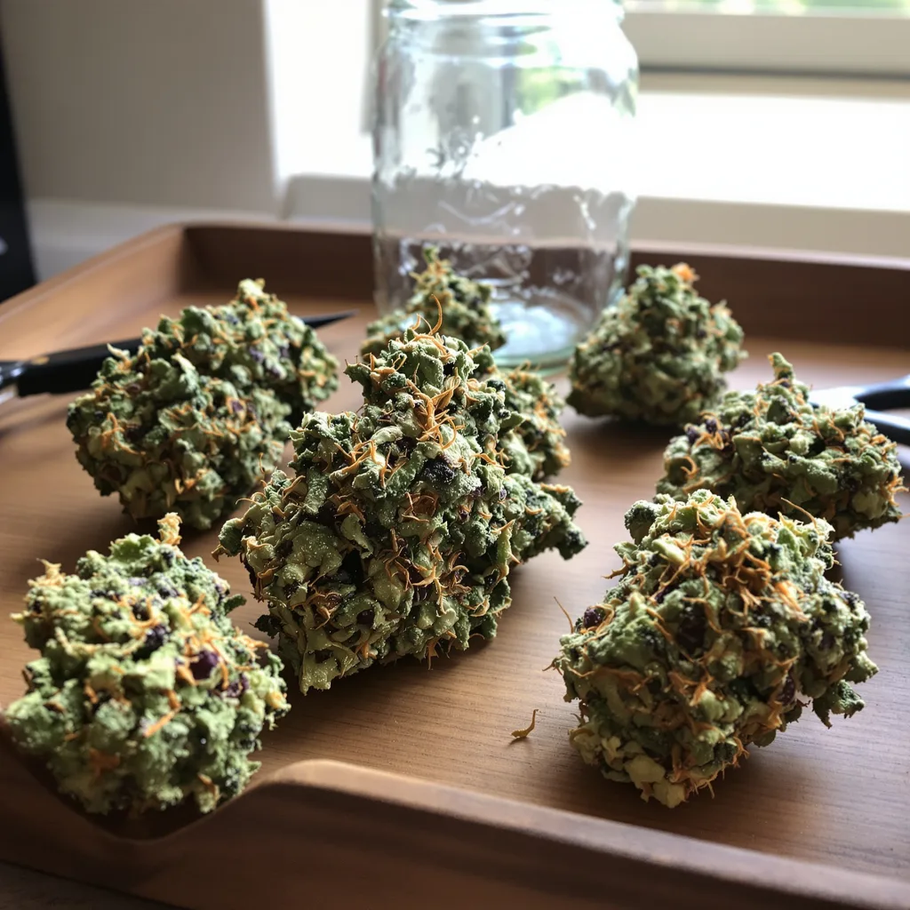 Rocklock 48% indica / 52% sativa flower with visible trichomes