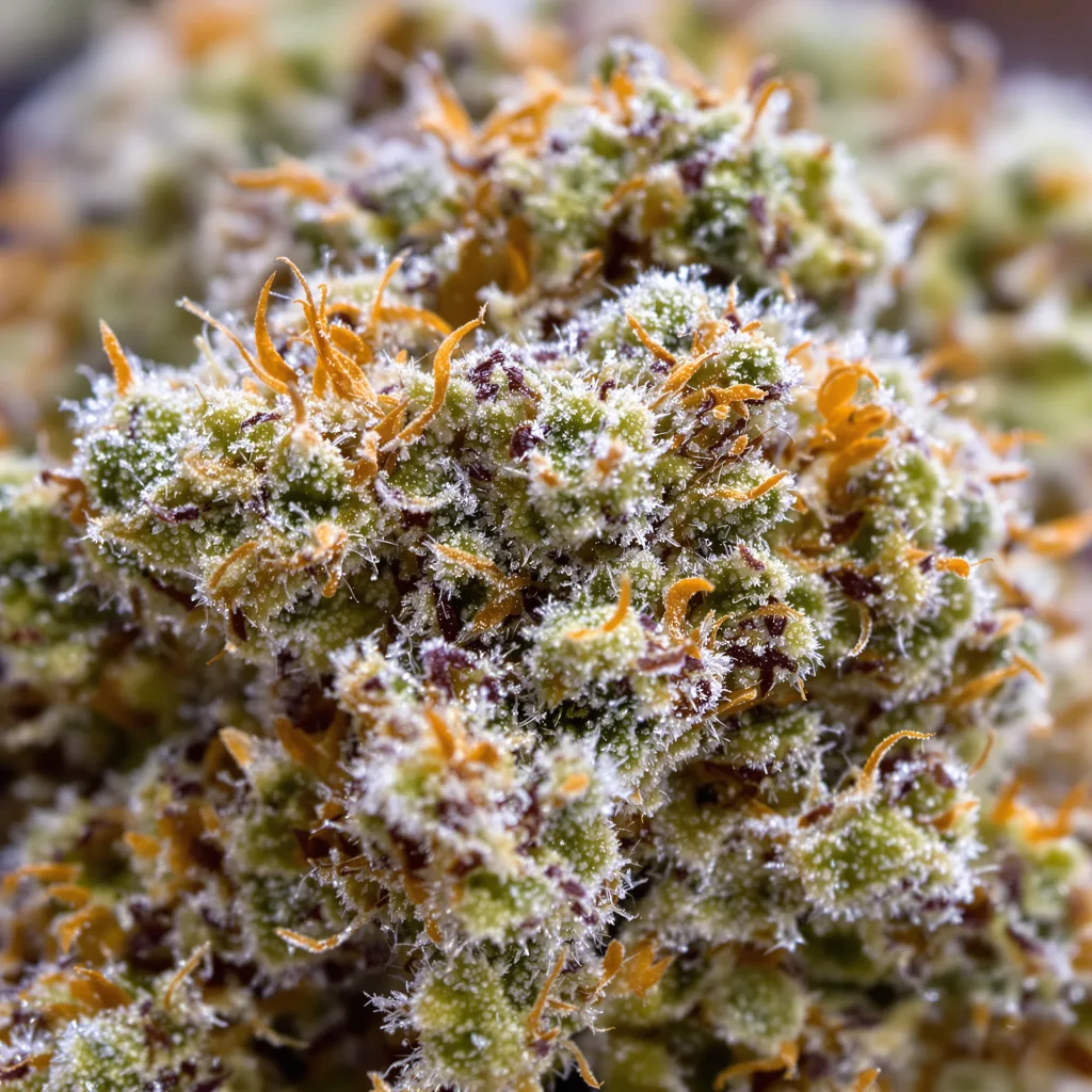 Rocklock cannabis bud close-up showing balanced bud structure with frosted trichomes