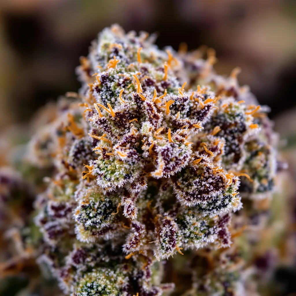 Rose Bud cannabis bud close-up showing dense purple-tinged calyxes