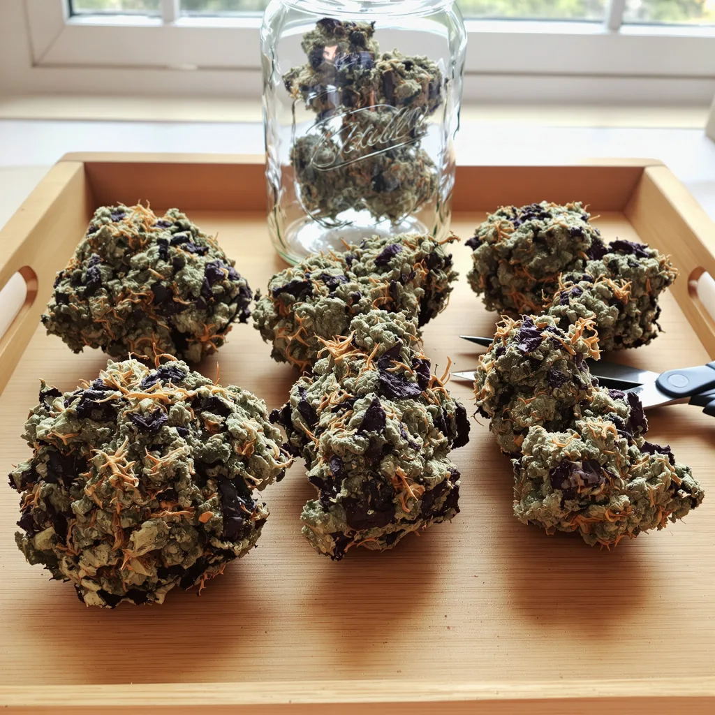 Royal Cheese 70% indica / 30% sativa flower with visible trichomes