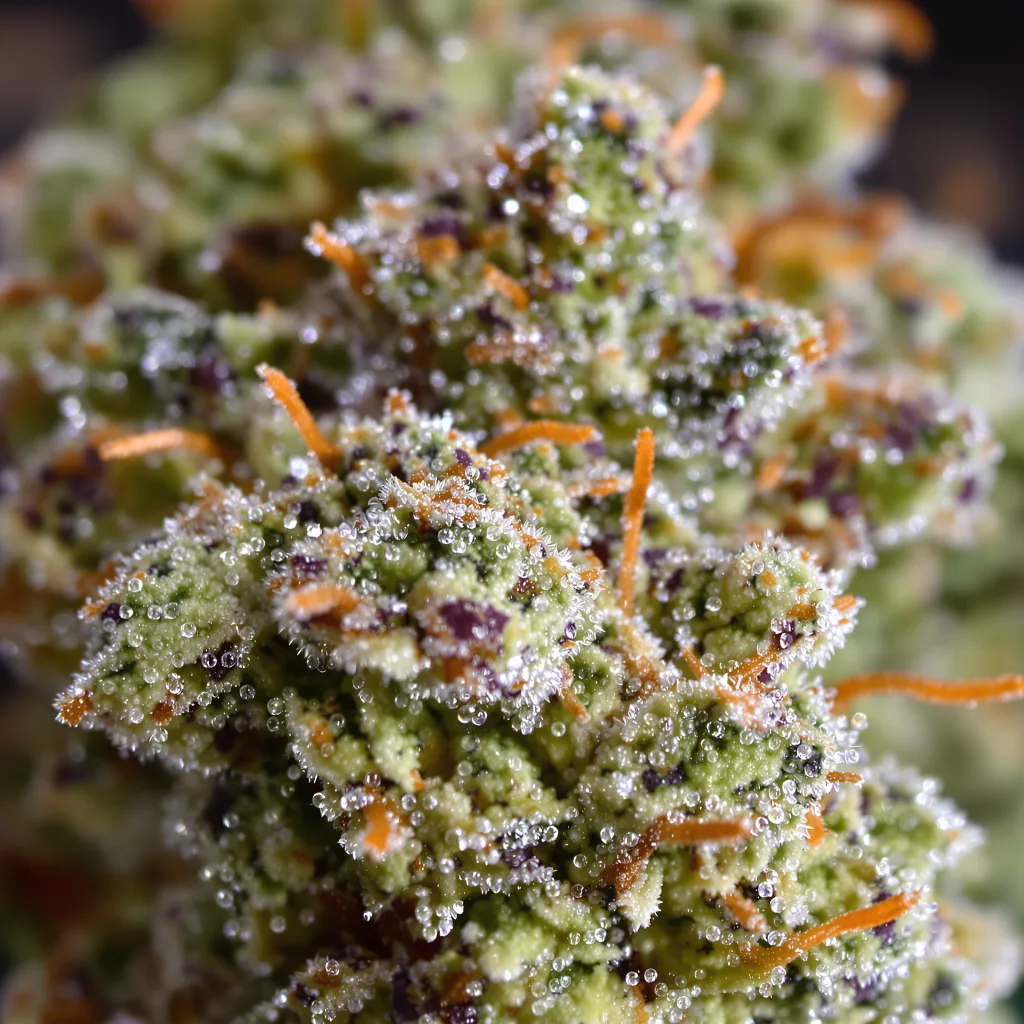 Royal Highness cannabis bud close-up showing dense forest-green nugs