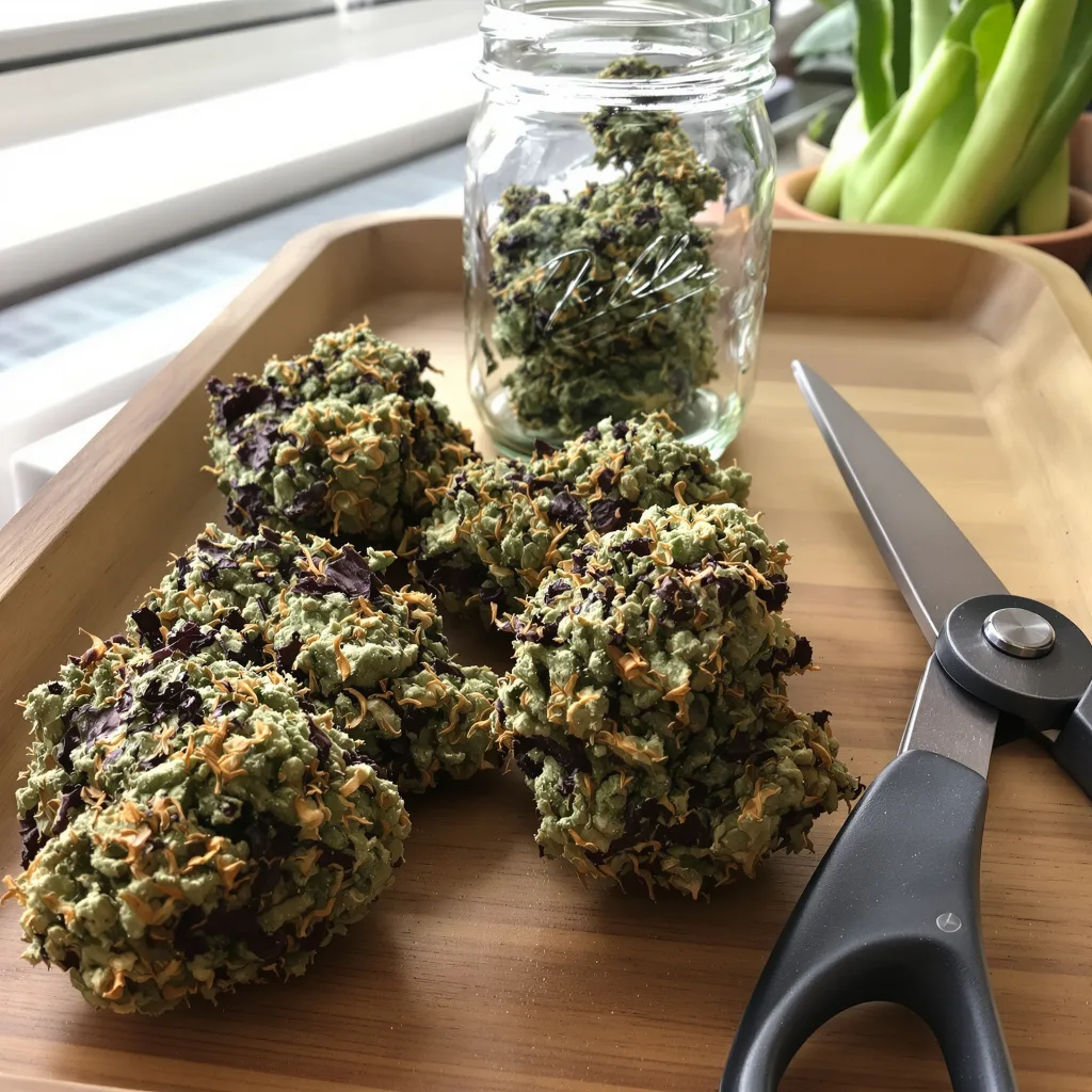 RS11 77% indica / 23% sativa flower with visible trichomes