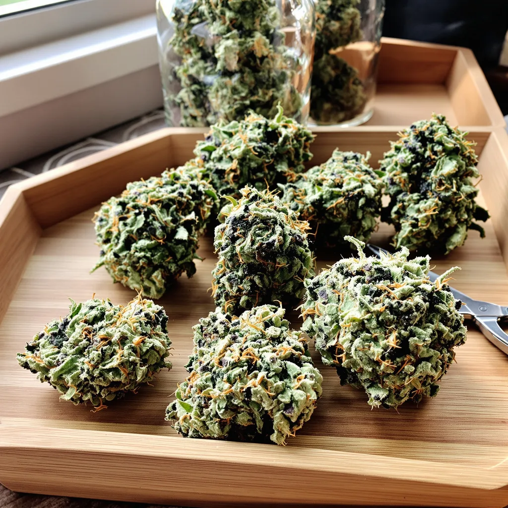 SAGE 50% indica / 50% sativa flower with visible trichomes