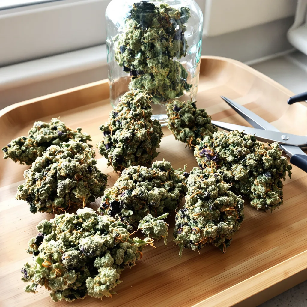 Sangria 63% indica / 37% sativa flower with visible trichomes