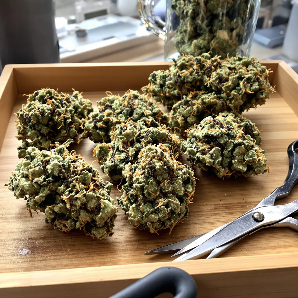 Sasquatch 35% indica / 65% sativa flower with visible trichomes