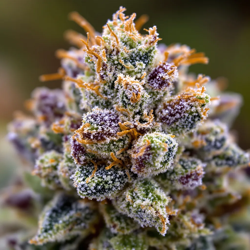 Sasquatch cannabis bud close-up showing open-bud structure with orange pistils