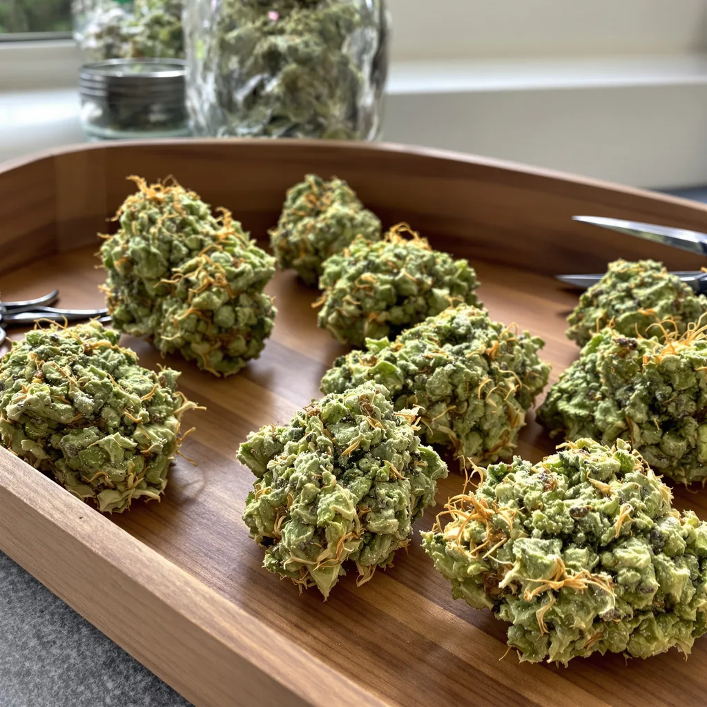 Schrom 20% indica / 80% sativa flower with visible trichomes