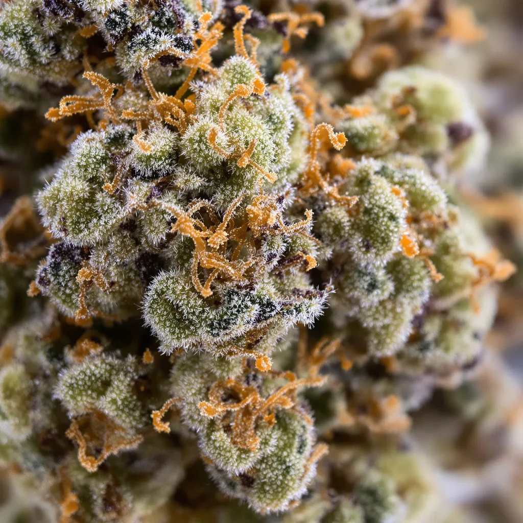 Scooby Snacks cannabis bud close-up showing dense forest-green nugs