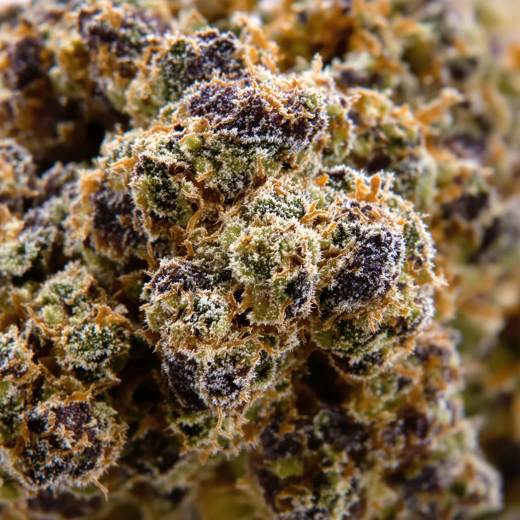 Scott's OG cannabis bud close-up showing dense purple-tinged calyxes