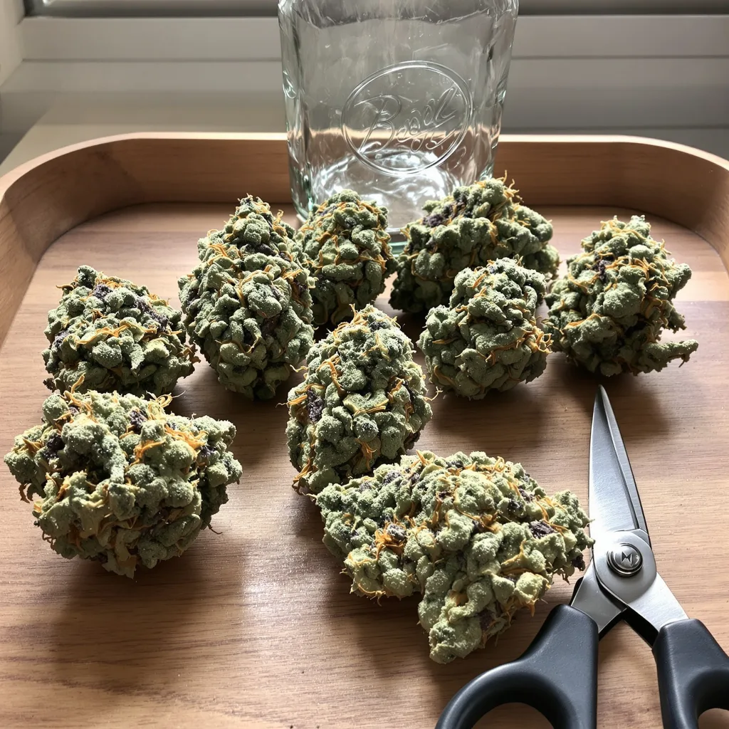 Seattle Blue 44% indica / 56% sativa flower with visible trichomes