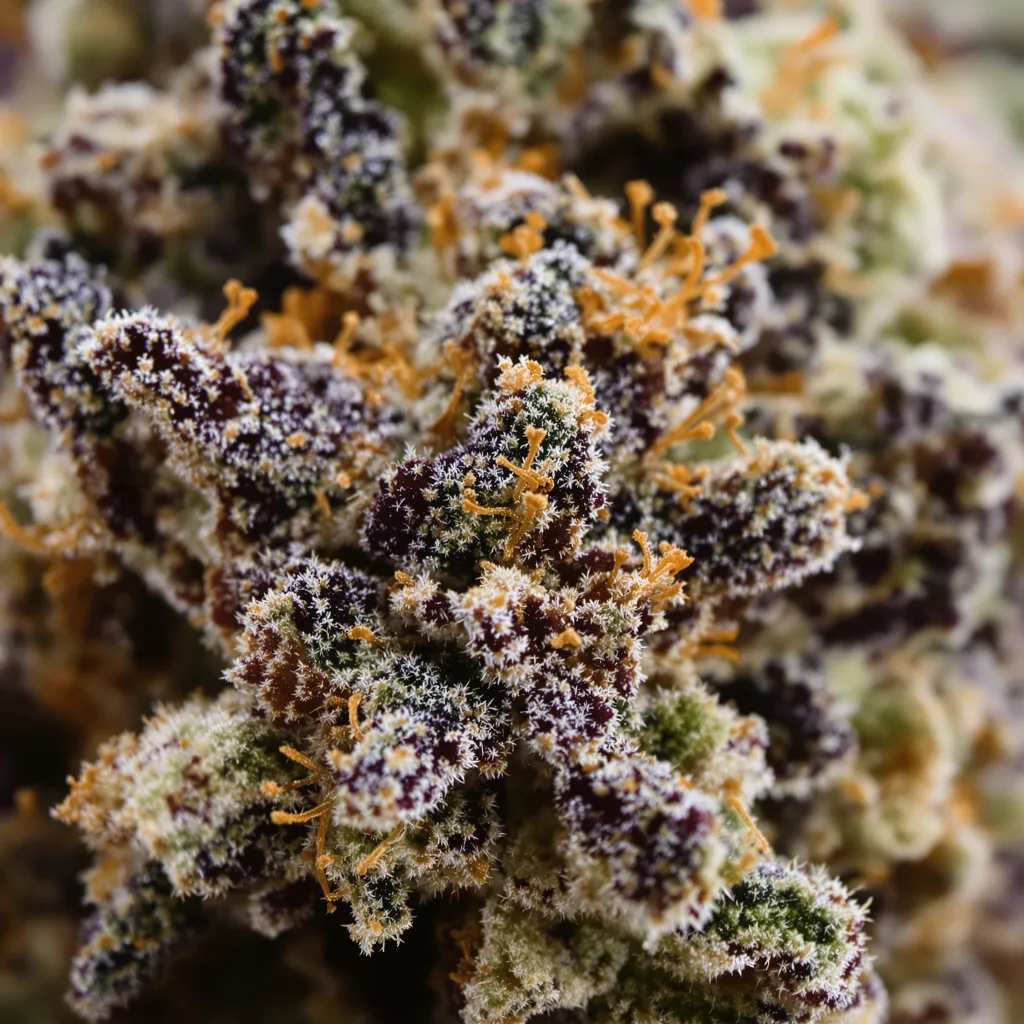 Sexxpot cannabis bud close-up showing dense purple-tinged calyxes