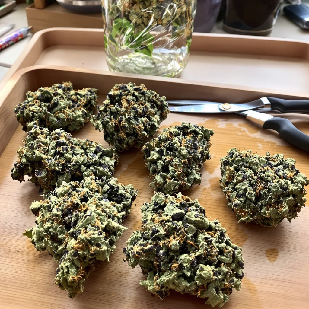 Shoreline 81% indica / 19% sativa flower with visible trichomes