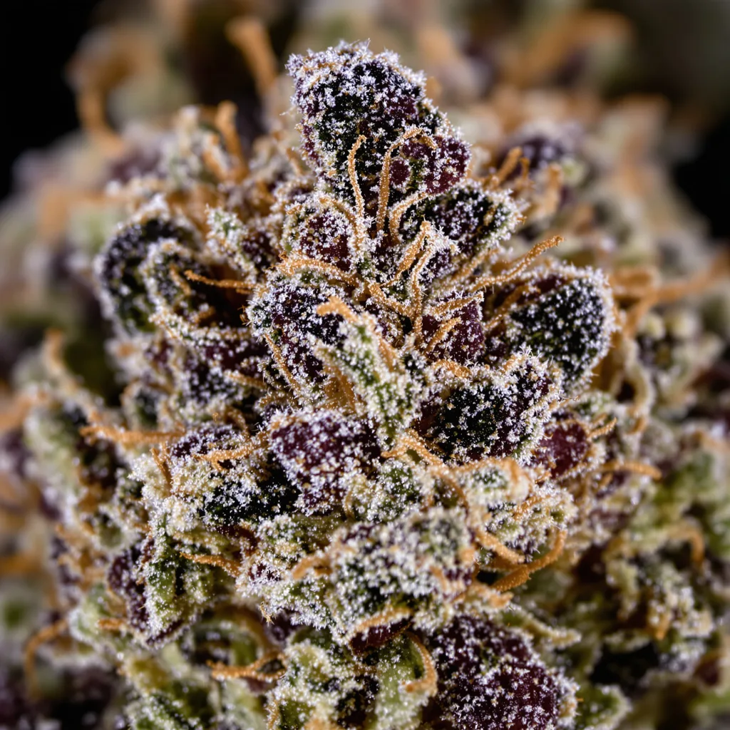 Shoreline cannabis bud close-up showing dense purple-tinged calyxes