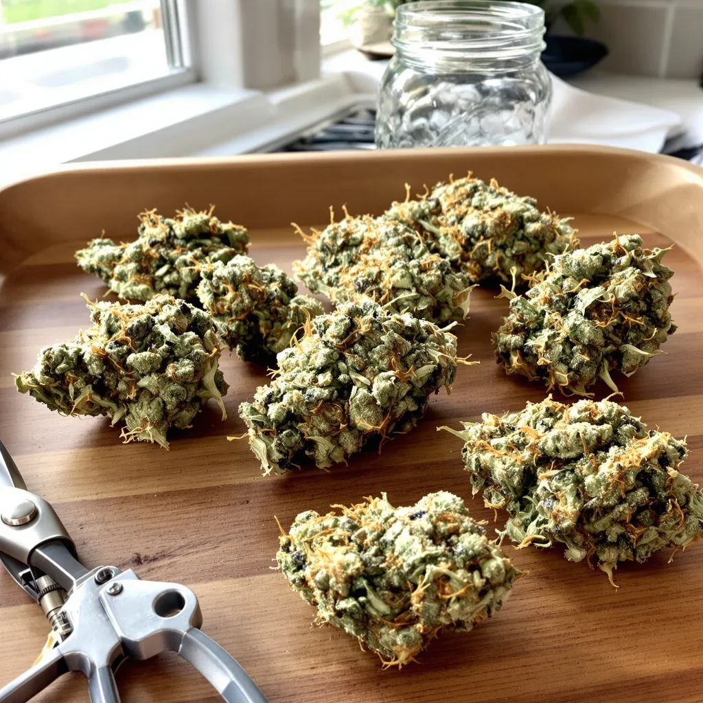 Sister Glue 47% indica / 53% sativa flower with visible trichomes