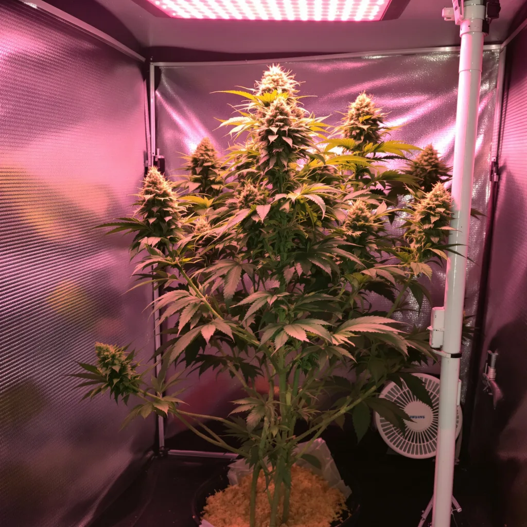 Six Shooter 44% indica / 56% sativa flower with visible trichomes