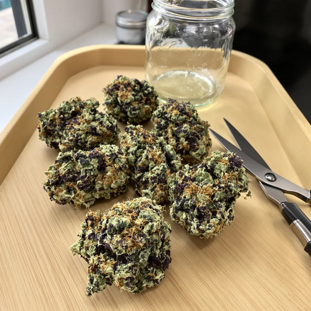 Skunk 65% indica / 35% sativa flower with visible trichomes