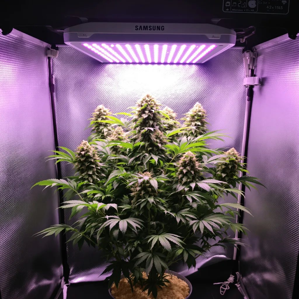 Skunk Kush 77% indica / 23% sativa flower with visible trichomes