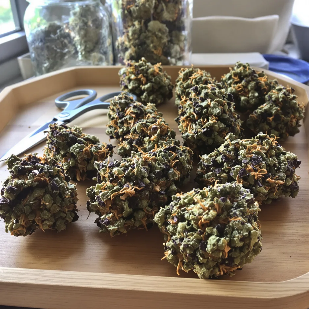 Skunky Afro 69% indica / 31% sativa flower with visible trichomes