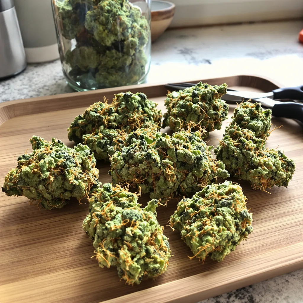 Skunky Jack 8% indica / 92% sativa flower with visible trichomes
